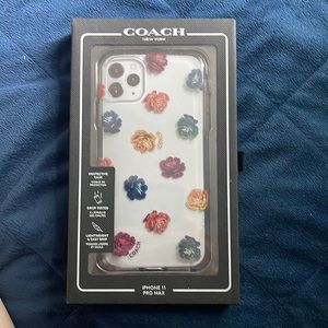 iPhone 11 Pro Max, Coach, clear flower print phone case.